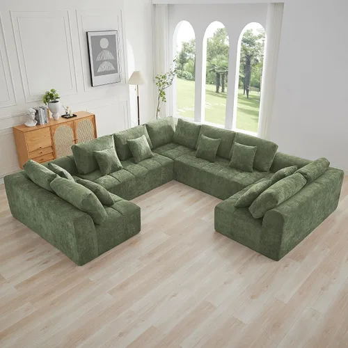 Miniatura 48 de Sofás modulares deshuesados de 140 pulgadas para sala de estar, sofá modular modular de nube comprimida, sofá moderno en forma de U de 9 plazas Gris