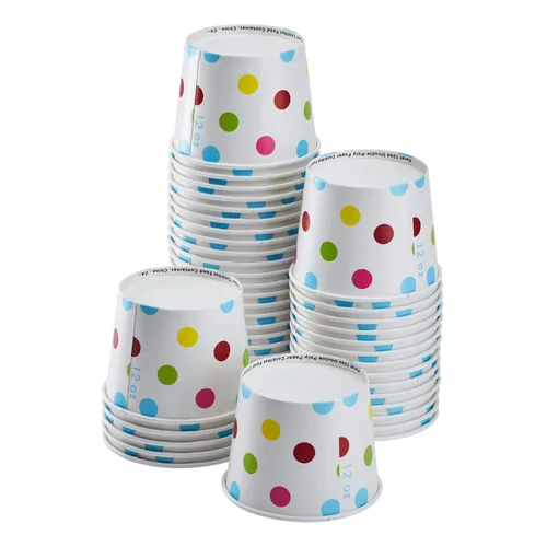 Karat Copas de papel para helado y tazones de sopa para alimentos calientes y fríos, ideales para sopa, helado, gelato, yogur y aperitivos, lunares