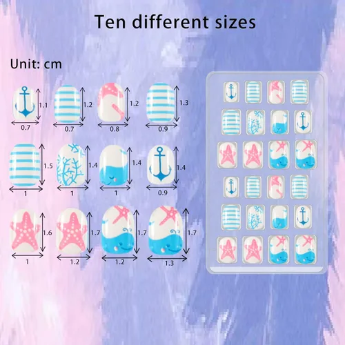 Miniatura 4 de 120 unidades de 5 uñas postizas acrílicas a presión para niños, lindo prepegamento de cubierta completa con purpurina, color degradado, arcoíris