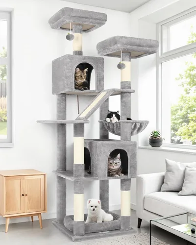 Miniatura 9 de Globlazer Árbol de gato resistente de 74 pulgadas para gatos grandes de interior, torre para gatos de varios niveles con 5 postes rascadores