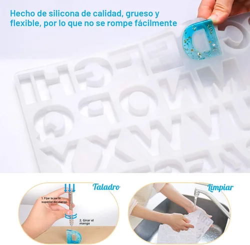 Miniatura 5 de Mocoosy Kit de 134 moldes de resina para llavero del alfabeto, molde de silicona con número de letra invertida, moldes de fundición de resina epoxi