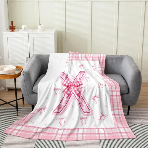 Miniatura 27 de Erosebridal Manta de franela con inicial de letra B, manta de forro polar con lazo rosa, 40 x 50 pulgadas, bonitos lazos del alfabeto, manta