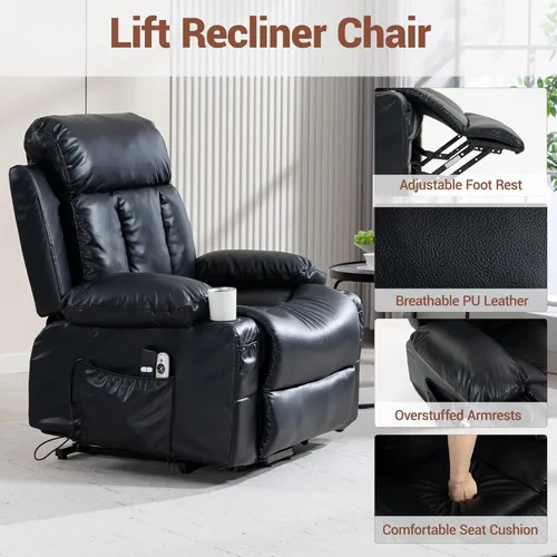 Miniatura 6 de Power Lift Recliner Chair for Elderly, Electric Oversized Single Sofa with Vibration Massage and Heat, Cup Holder and USB Charge Port for Living