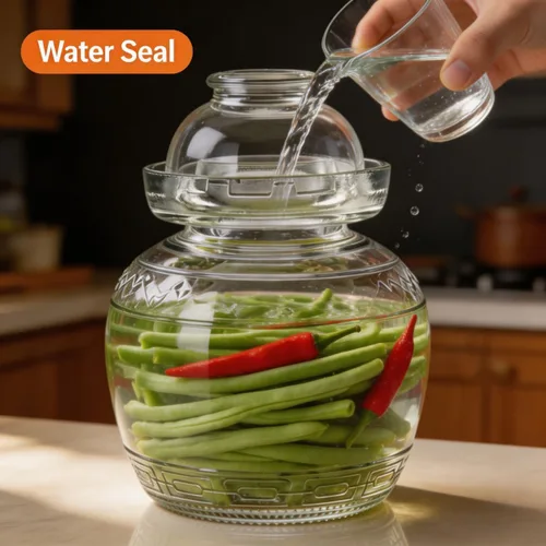 Miniatura 5 de Tarro de vidrio de 1,5 litros con tapa de fermentación, kit de fermentación tradicional con tapa de sellado de agua, tarro de pepinillos