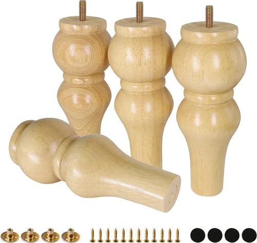 Miniatura 12 de FoDau770 Patas de madera de goma para muebles de 2.4 pulgadas, patas de sofá modernas de mediados de siglo, patas de sofá resistentes, patas de Negro