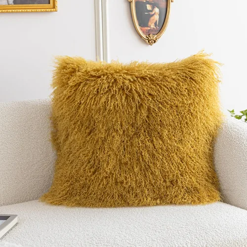Miniatura 4 de MOOX Fundas de Almohada de Piel de Cordero Mongol Lumbar Throw Funda de Almohada de Piel de Oveja Lana Auténtica Piel Tibetana Acento Sala de Estar