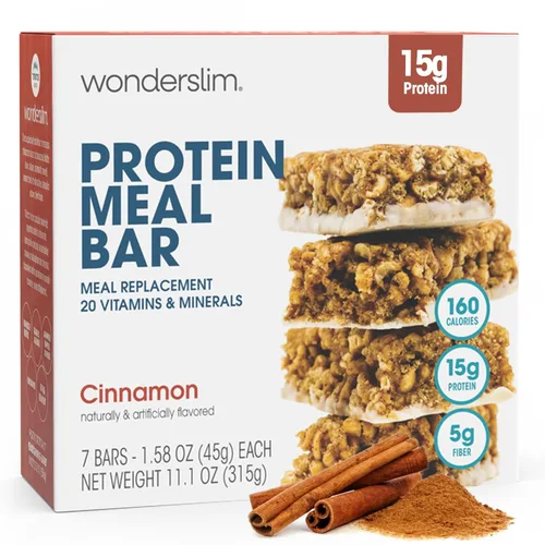 Miniatura 18 de Barra de proteínas WonderSlim para reemplazo de comida, Caramelo y Cacao, 15g de proteína, 20 vitaminas y minerales, sin gluten (7 unidades)