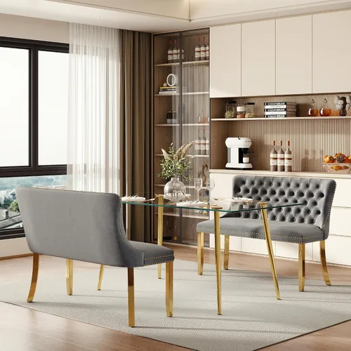Miniatura 32 de Baysitone Juego de mesa de comedor de vidrio de 51 pulgadas para 4, juego de 5 piezas moderno de comedor, mesa de cocina rectangular de vidrio con 4