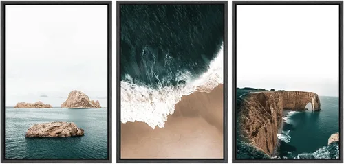 Miniatura 75 de SIGNWIN Lienzo enmarcado para pared, juego de arte abstracto de serenidad costera, ilustraciones abstractas junto al mar, arte moderno, decorativo