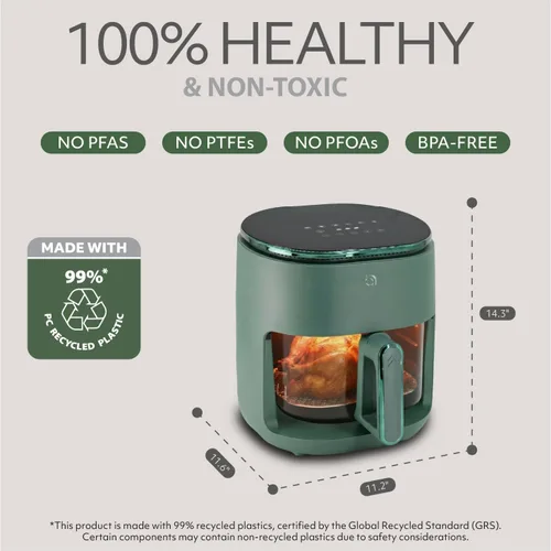 Miniatura 6 de WILLOW Eco Series - Freidora de aire 6 en 1 con cesta de vidrio, freidora de aire no tóxica de 5 cuartos de galón con pantalla digital, temperatura