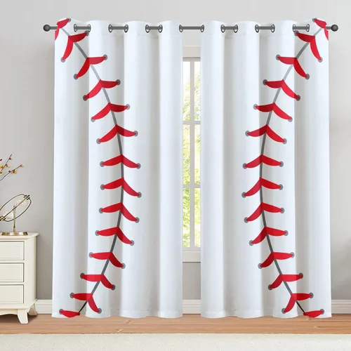 Miniatura 11 de Cortinas opacas de 42 x 63 pulgadas (2 paneles) con ojales para oscurecer la parte superior para dormitorio y sala de estar, deportes, béisbol