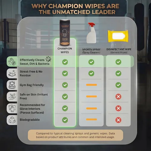 Miniatura 4 de Toallitas Champion - Toallitas de limpieza para guantes de boxeo, 45 unidades Fórmula con aceite de árbol de té Para guantes, equipo y cuerpo