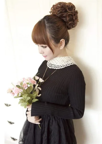 Miniatura 4 de Extensiones de moño sintético rizado y desordenado para mujer, color marrón y negro