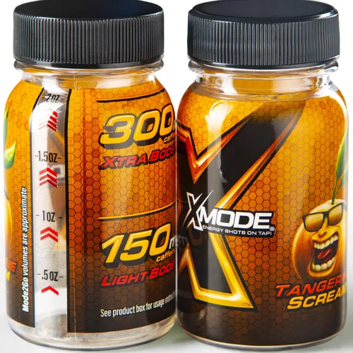 Miniatura 3 de XMODE Extra Strength Energy Shots on Tap - Sabor a mandarina, sin azúcar, 150 mg de cafeína por oz, B12, 100 porciones (1 onza), dispensador con 2
