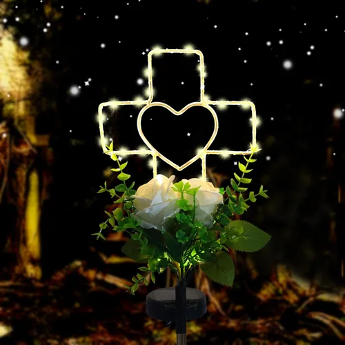 Miniatura 11 de Lmtocs Decoraciones solares para el Día de los Caídos, luces de cruz, decoraciones del 4 de julio, luces conmemorativas al aire libre, decoraciones