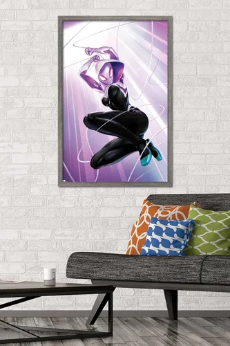 Miniatura 2 de Marvel Comics - Póster de pared de araña fantasma #1, 34 pulgadas de largo x 22.4 pulgadas de ancho, versión enmarcada de madera de granero Versión