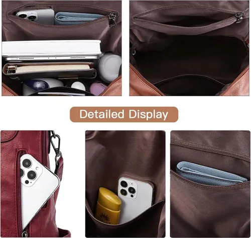 Miniatura 5 de BROMEN Women Backpack Purse Leather Anti-theft Travel Backpack Fashion Shoulder Handbag