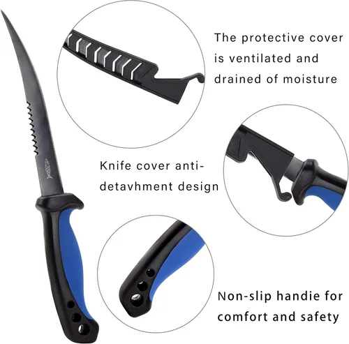 Miniatura 3 de Cuchillo de pesca, kit de limpieza de peces 7 piezas cuchillo de pescado, cepillo de limpieza de escamas de pescado, tijeras multifuncionales
