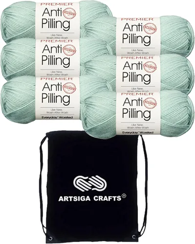Miniatura 17 de Premier Yarns Everyday Anti-Pelusa Hilo Sólido Verde Pino DN100-8 (6-Madejas - Mismo Lote de Tinta) #4 Peso Estambre Acrílico para Tejer