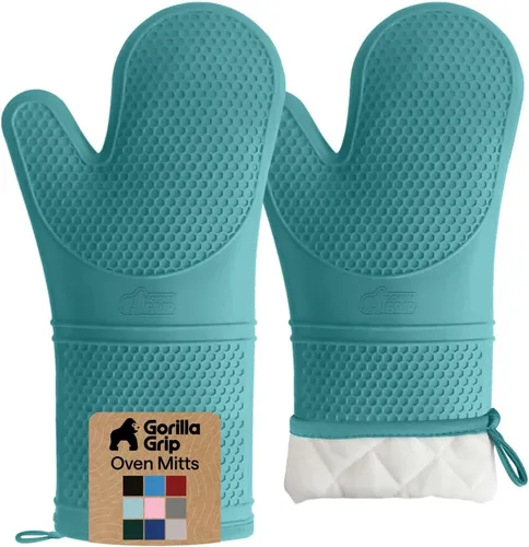 Miniatura 34 de Gorilla Grip - Juego de guantes de horno de silicona resistentes al calor extralargos, forro acolchado suave, guantes flexibles impermeables