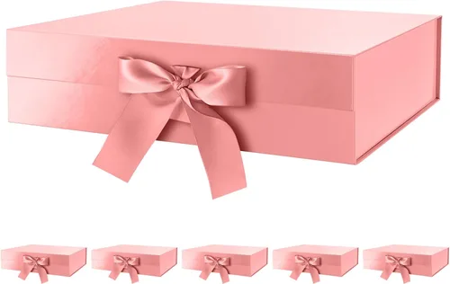 GREEN BEAN 6 cajas de regalo grandes con tapas para regalos de 13 x 9.7 x 3.4 pulgadas, cajas de regalo magnéticas color oro rosa con cinta, cajas
