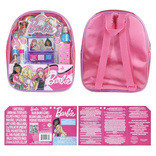 Miniatura 8 de Townley Girl Barbie - Juego de maquillaje para niñas en mochila, incluye bálsamo labial, esmalte de uñas, lima de uñas, lazos para el cabello