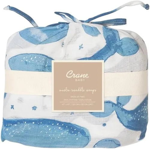 Miniatura 7 de Crane Baby Manta Envolvente de Muselina 100% Algodón, Océano Caspio - Juego de 2, 47" x 47" - Mantas Envolventes para Recién Nacidos y Bebés Ballena