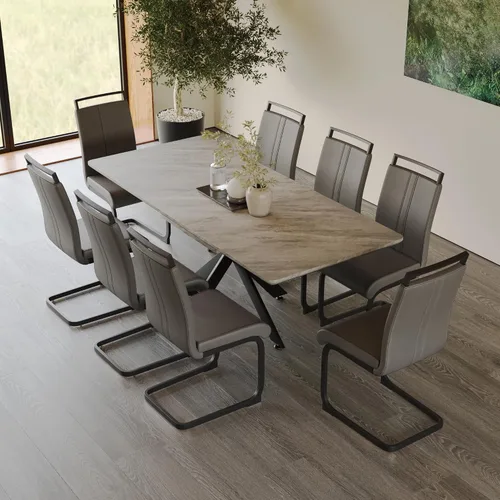 Miniatura 23 de Mesa de comedor de mármol para 4-8, mesa de comedor extensible de 62.4 a 78.15 pulgadas, mesa de cocina moderna, mesa rectangular que ahorra espacio
