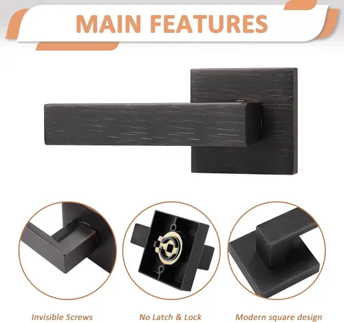 Miniatura 2 de Probrico - Manija de puerta falsa de 2 unidades, color bronce aceitado, para puertas francesas, palanca falsa cuadrada, manija de puerta de un solo