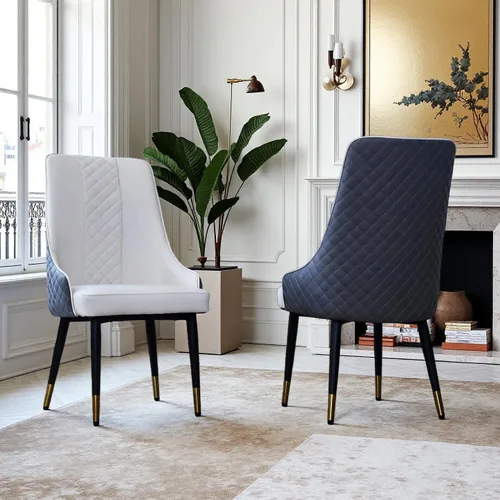 Miniatura 18 de Montary Juego de 2 sillas de comedor, modernas sillas de comedor con patas de acero dorado, elegantes sillas de piel sintética beige con respaldo