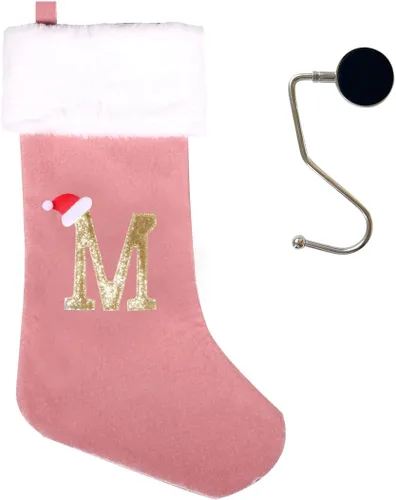 Miniatura 40 de Medias de Navidad de 20 pulgadas con monograma, letras, medias súper suaves grandes de Navidad, medias de monograma rojo para Navidad, regalo
