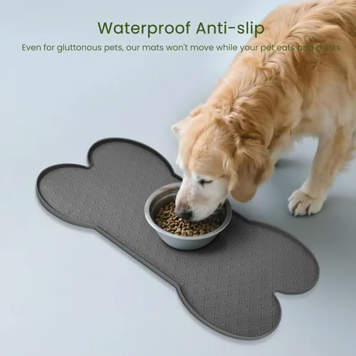 Miniatura 3 de PWTAA Tapete para Comida de Perros Antideslizante de Silicona Tapete para Tazón de Perro Mantel Individual más Grueso para Mascotas Impermeable Gris