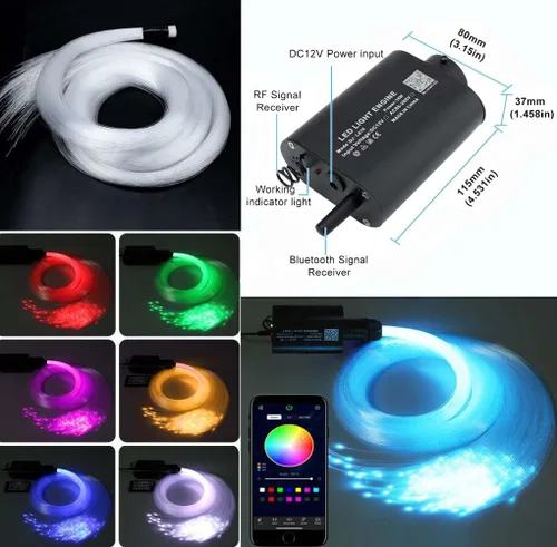 Miniatura 3 de AZIMOM Bluetooth 16W RGBW Luces de Fibra Óptica para Techo de Estrellas, Kits de Iluminación, 450 piezas, 0.03 pulgadas, 9.8 pies, Activadas por