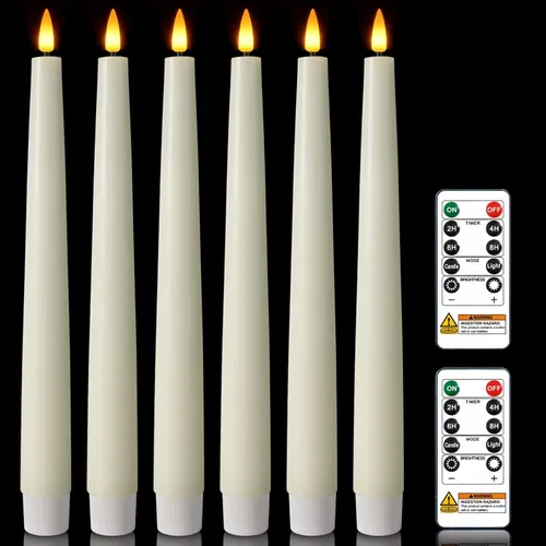 Miniatura 13 de Homemory Velas cónicas sin llama con cera y temporizador remoto con atenuador, candelabros LED parpadeantes, velas de ventana operadas con batería