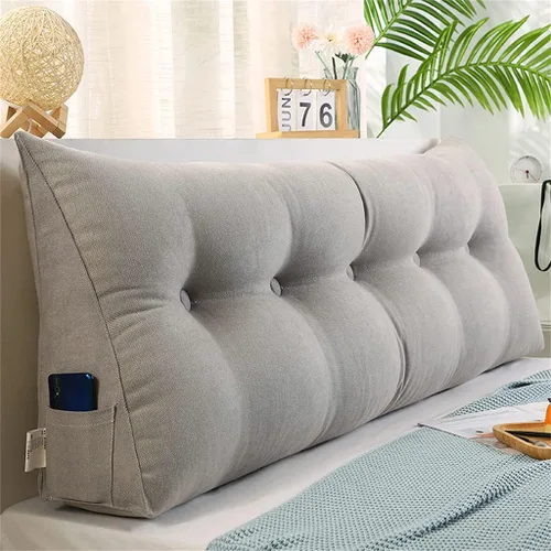 Miniatura 9 de Almohada triangular grande de cuña de lectura, cojín para cabecero de cama, cojín para cabecero, cojín para cama individual, matrimonial, Queen, Gris