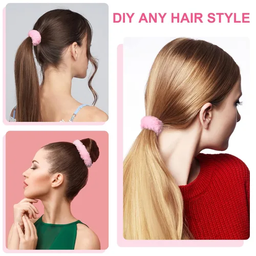 Miniatura 4 de OIIKI 14 bandas elásticas para el cabello con pelo sintético de conejo, bandas elásticas para coleta de caballo para niñas y mujeres, accesorios