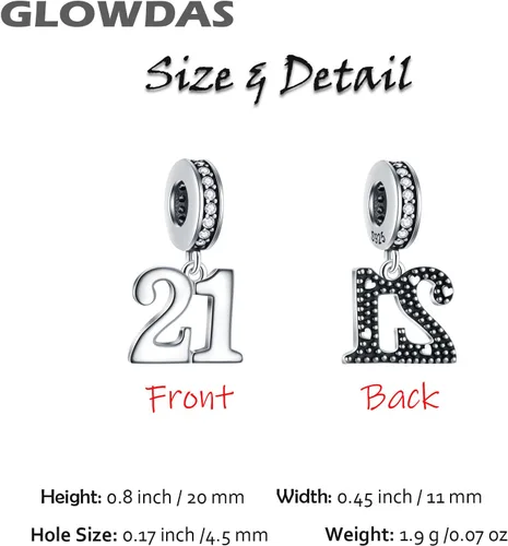 Miniatura 2 de GLOWDAS Abalorios de cumpleaños de 10 a 25 28 30 31 33 35 36 40 45 50 55 60 65 70 75 80, abalorios de plata de ley 925 para pulseracollar