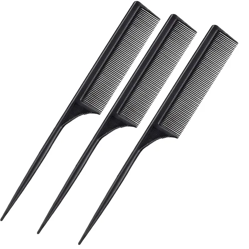 Leinuosen Paquete de 3 peines de cola de rata, punta de separación de dientes finos para mujeres, fibra de carbono, resistente al calor,
