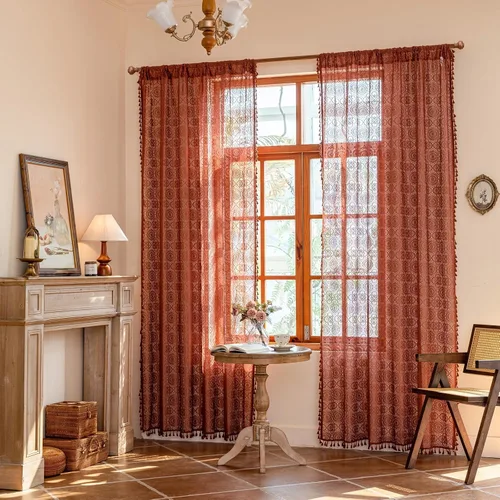 Miniatura 36 de YJ YANJUN - Cortinas de café boho, 24 pulgadas de largo, 2 paneles, cada una de 59" de ancho x 24" de largo, beige, con crochet, cortinas de cocina