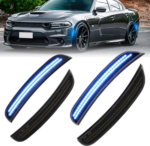 Miniatura 15 de luces LED blancas de señalización lateral para Dodge Charger 2015-2024, luces de parachoques delanteras y traseras con lente ahumada, faros Blanco