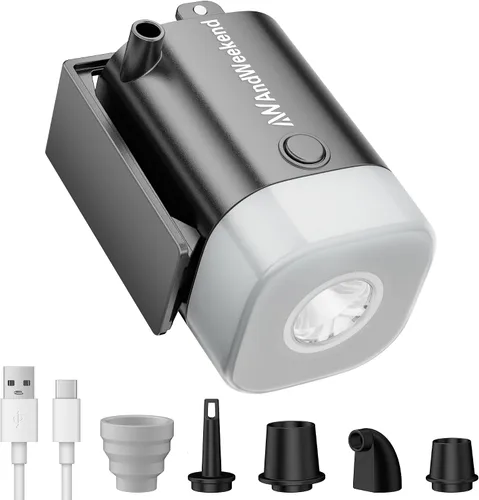 THE WEEKEND Bomba de aire portátil con linterna LED – Inflado/desinflado rápido para colchones de aire, flotadores de piscina, almohadillas para
