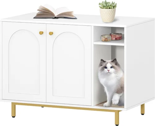 Miniatura 15 de Hzuaneri Caja de arena para gatos, mueble oculto con almacenamiento, armario grande de madera con alfombrilla de sisal, baño moderno para gatos