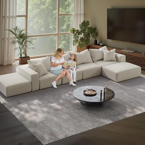 Miniatura 8 de Sofá modular en forma de L de 170 pulgadas, sofá de chenilla Cloud con 6 almohadas, sofá personalizable sin montaje para sala de estar y dormitorio
