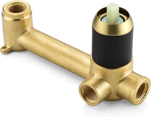 Miniatura 7 de SUMERAIN Grifo de baño de montaje en pared negro y dorado Grifo de montaje en pared para lavabo de baño, con dos manijas y válvula de instalación
