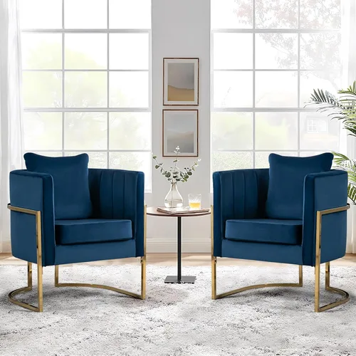 Miniatura 10 de Silla de Acento Moderna de Terciopelo, Sillón Tapizado Tipo Barril de Mediados de Siglo con Almohada para Sala de Estar, Cómoda Silla Individual