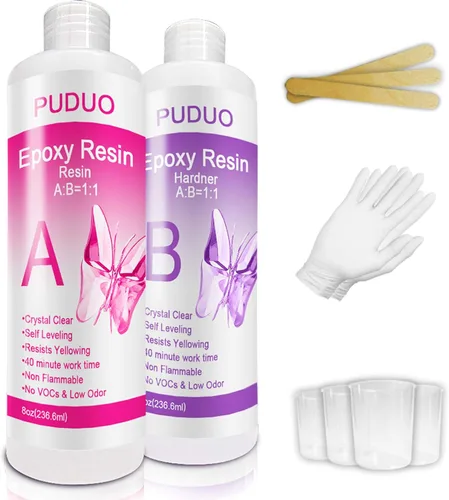 Miniatura 11 de Puduo Kit de Resina Epoxi de 1.1 Galones, Resina Epoxi Cristalina Recién Formulada, Fuerte, Sin Burbujas, Resina de Arte Anti-Amarilleamiento