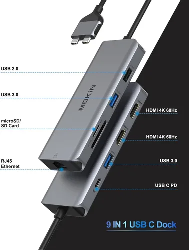 Miniatura 2 de MacBook Pro - Estación de acoplamiento para MacBook Pro, adaptador HDMI para MacBook Pro, adaptadores USB C 9 en 1 para MacBook Pro Air Mac HDMI