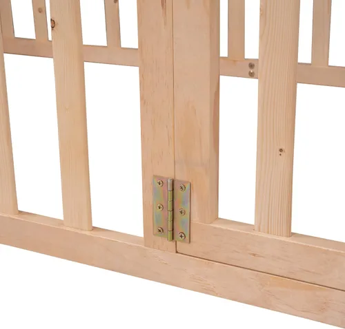 Miniatura 8 de MERITLINE Base de cama de tamaño individual para niños, cama de madera para niños con valla, cama Montessori con puerta, para niños mayores de 6