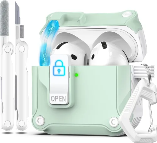 Miniatura 140 de R-fun - Funda para audífonos compatible con AirPods de 4.ª generación 2024, cubierta protectora de expulsión automática a prueba de caídas, puerto