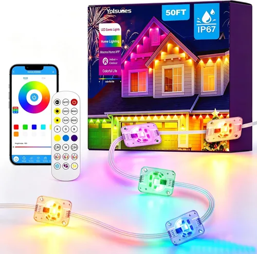 Luces permanentes para exteriores, luces LED inteligentes RGB+IC de 50 pies, IP67, impermeables, decoraciones inteligentes para exteriores con